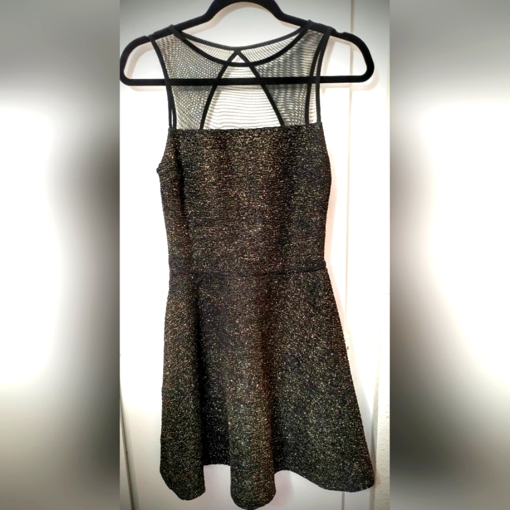 Black & Gold Metallic Cutout Swing Dress Size Medium by Love..Ady Fit and Flare